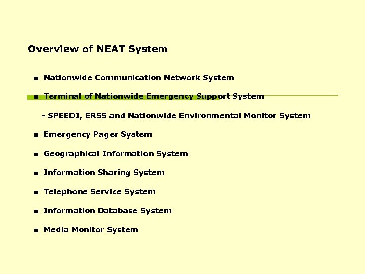 Overview of NEAT System ■ Nationwide Communication Network System ■ Terminal of Nationwide Emergency