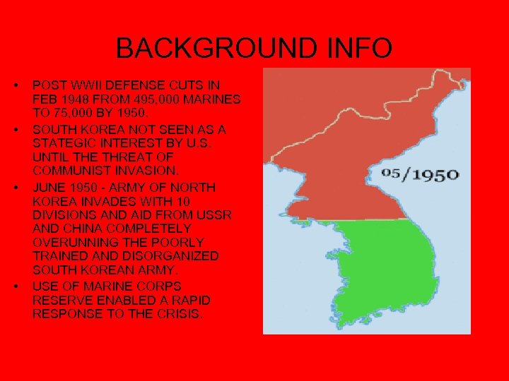 BACKGROUND INFO • • POST WWII DEFENSE CUTS IN FEB 1948 FROM 495, 000