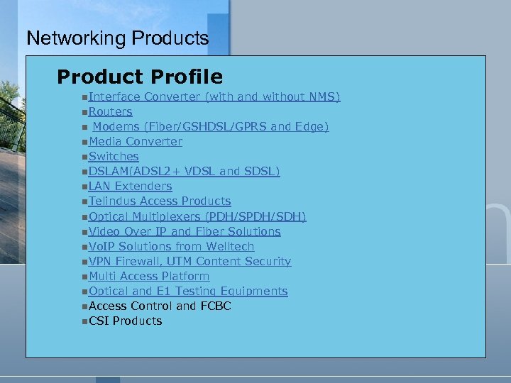 Networking Products Product Profile n. Interface Converter (with and without NMS) n. Routers Modems