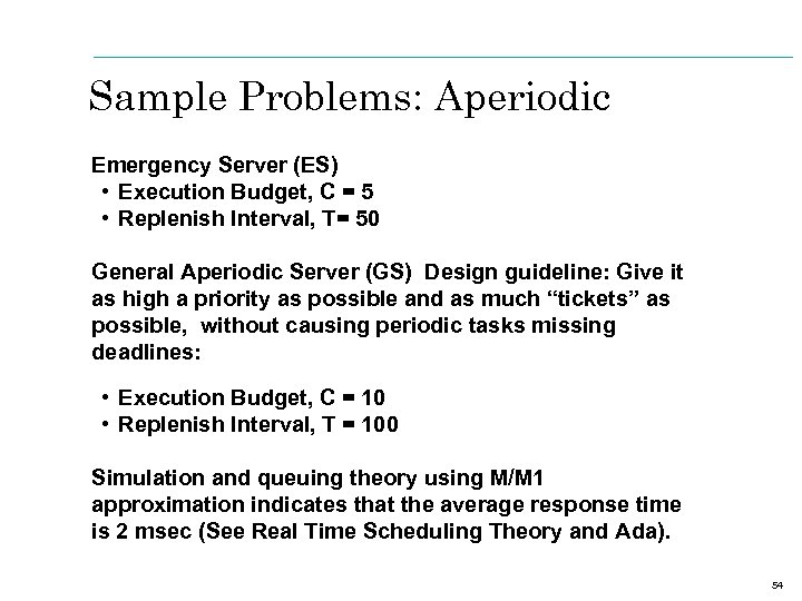 Sample Problems: Aperiodic Emergency Server (ES) • Execution Budget, C = 5 • Replenish