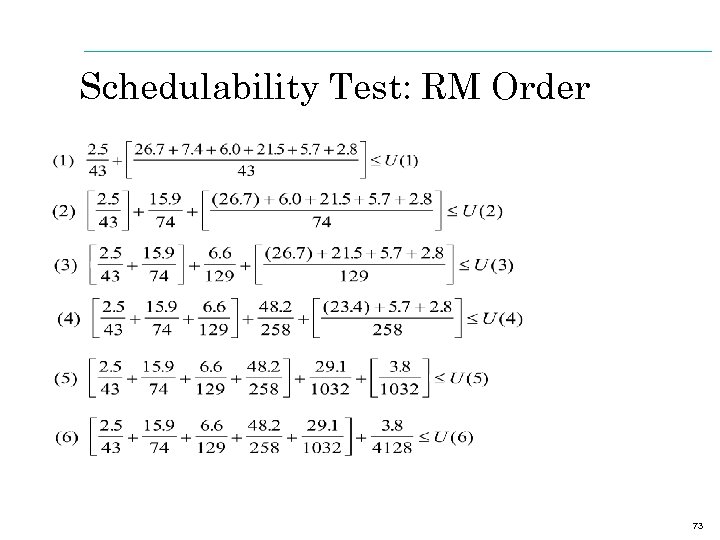 Schedulability Test: RM Order 73 