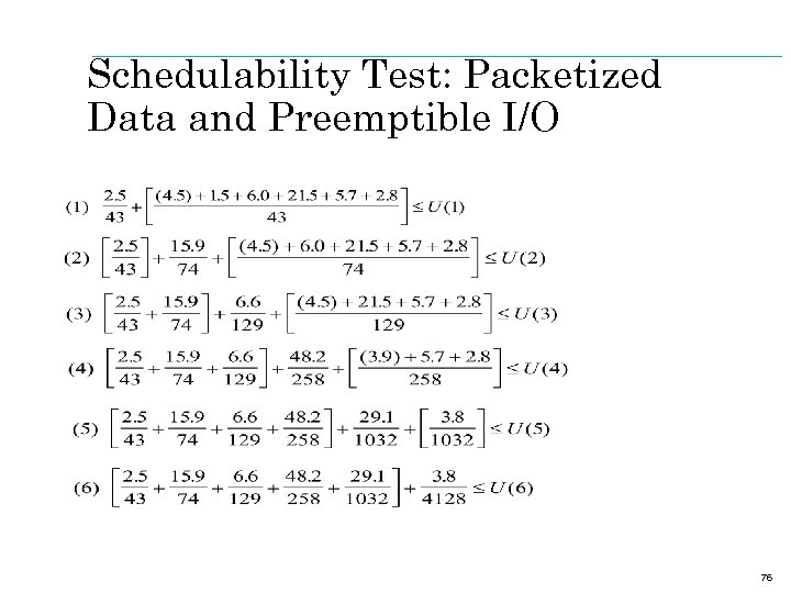 Schedulability Test: Packetized Data and Preemptible I/O 76 