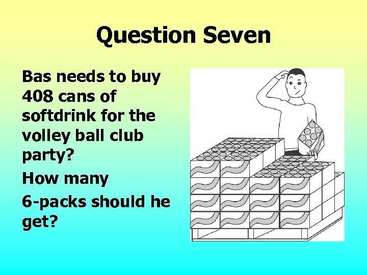 Question Seven Bas needs to buy 408 cans of softdrink for the volley ball