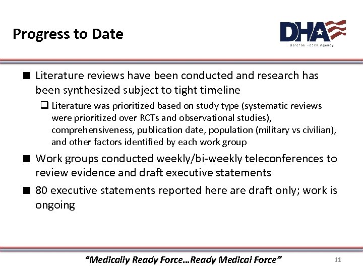 Progress to Date ∎ Literature reviews have been conducted and research has been synthesized