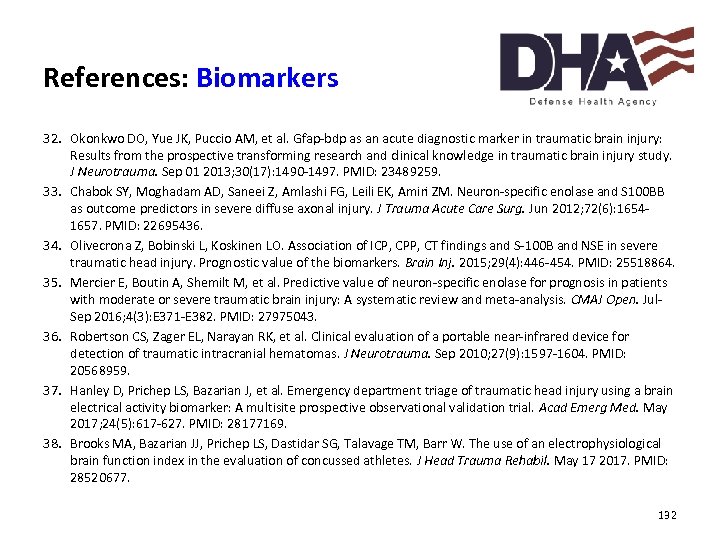 References: Biomarkers 32. Okonkwo DO, Yue JK, Puccio AM, et al. Gfap-bdp as an