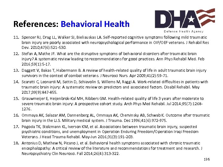 References: Behavioral Health 11. Spencer RJ, Drag LL, Walker SJ, Bieliauskas LA. Self-reported cognitive