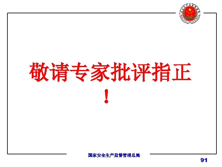 敬请专家批评指正 ！ 国家安全生产监督管理总局 91 