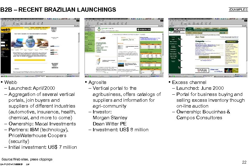 B 2 B – RECENT BRAZILIAN LAUNCHINGS • Webb • Agrosite – Launched: April/2000