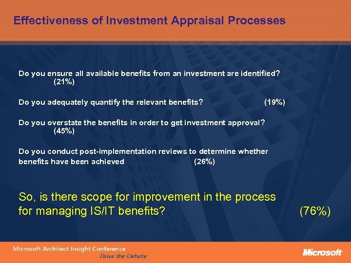 Effectiveness of Investment Appraisal Processes Do you ensure all available benefits from an investment