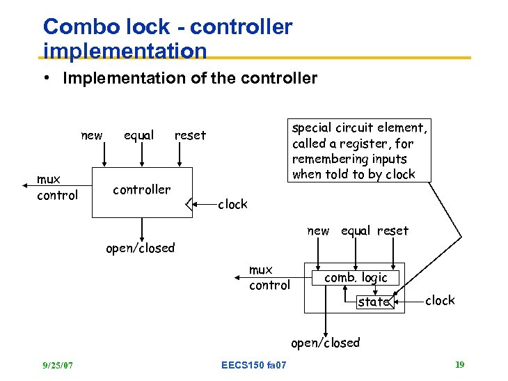 Combo lock - controller implementation • Implementation of the controller new mux control equal