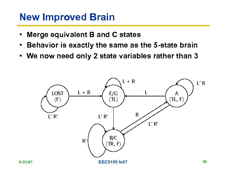 New Improved Brain • Merge equivalent B and C states • Behavior is exactly