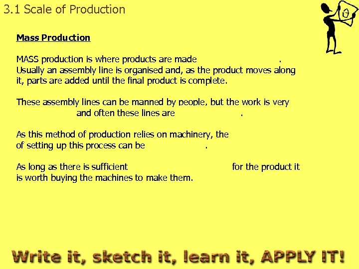 3. 1 Scale of Production Mass Production MASS production is where products are made