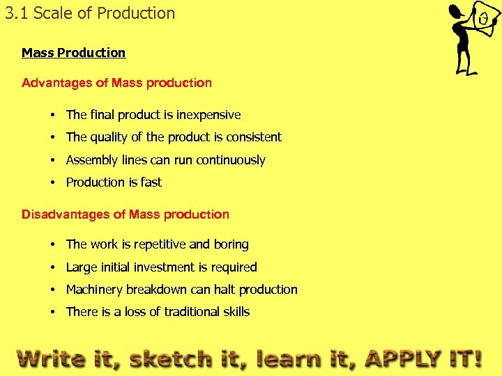 3. 1 Scale of Production Mass Production Advantages of Mass production • The final