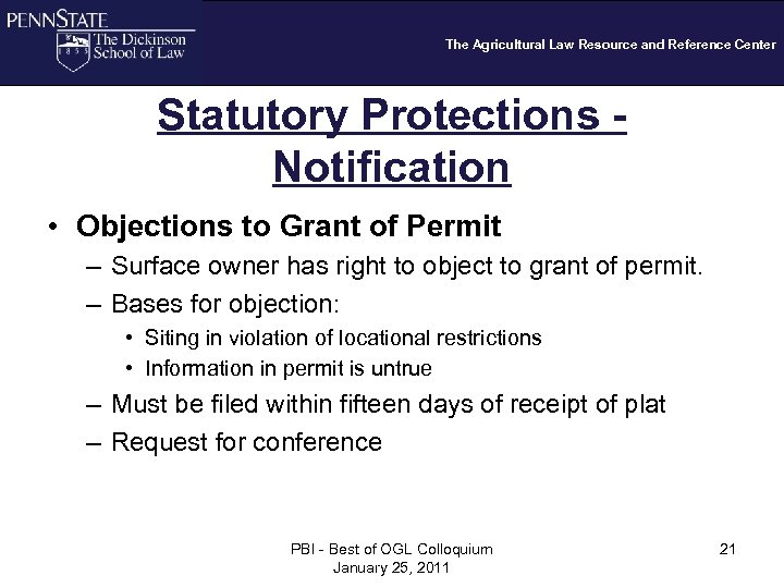 The Agricultural Law Resource and Reference Center Statutory Protections Notification • Objections to Grant