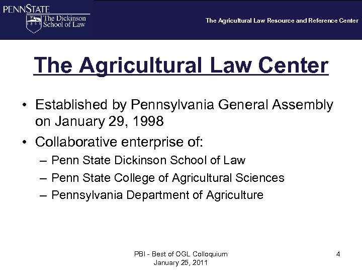 The Agricultural Law Resource and Reference Center The Agricultural Law Center • Established by