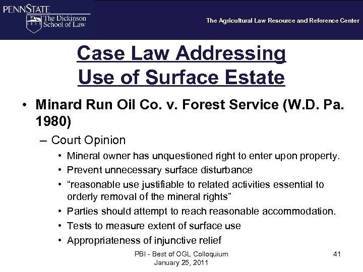 The Agricultural Law Resource and Reference Center Case Law Addressing Use of Surface Estate