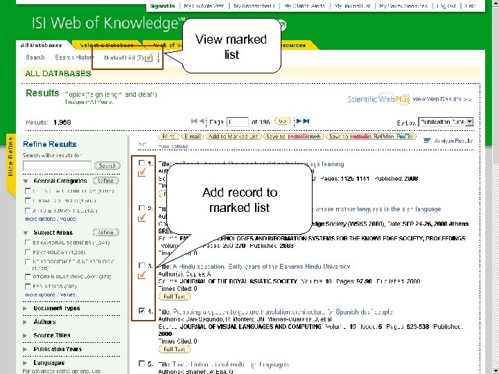 View marked list Add record to marked list 