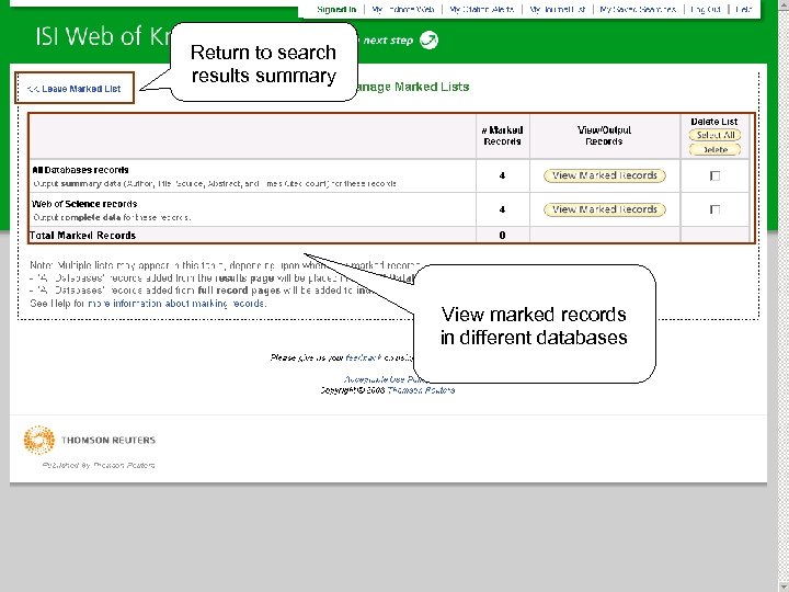 Return to search results summary View marked records in different databases 