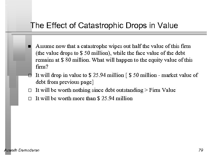 The Effect of Catastrophic Drops in Value o o o Assume now that a