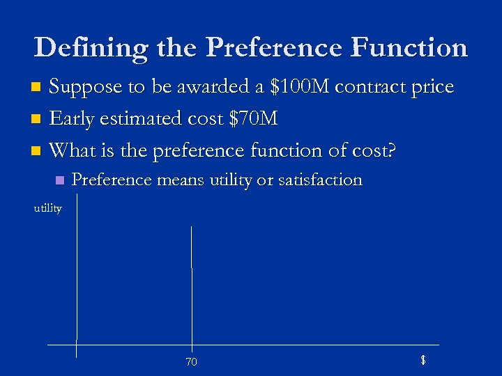 Defining the Preference Function Suppose to be awarded a $100 M contract price n