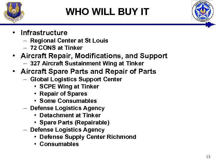 WHO WILL BUY IT • Infrastructure – Regional Center at St Louis – 72