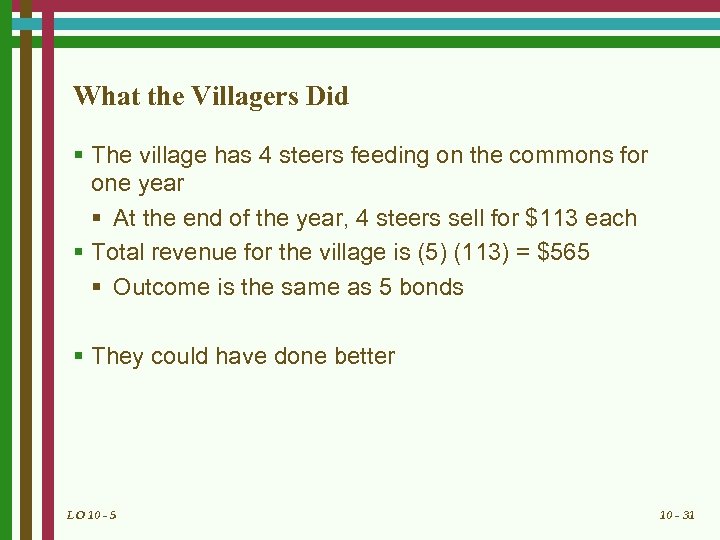 What the Villagers Did § The village has 4 steers feeding on the commons