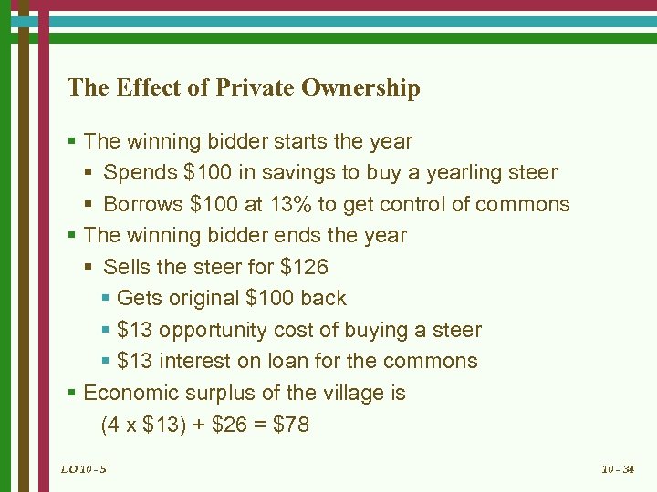 The Effect of Private Ownership § The winning bidder starts the year § Spends