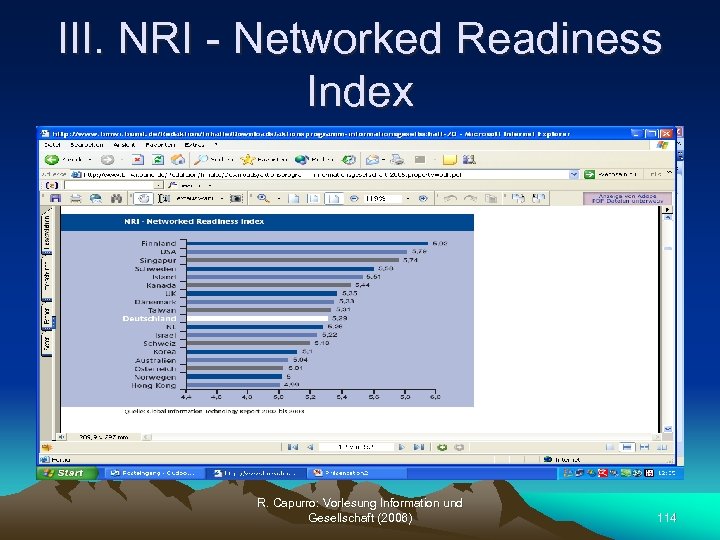 III. NRI - Networked Readiness Index R. Capurro: Vorlesung Information und Gesellschaft (2006) 114