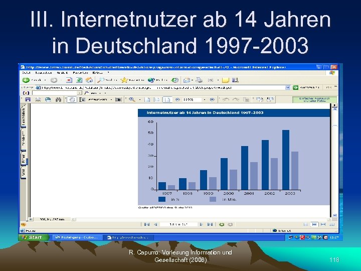 III. Internetnutzer ab 14 Jahren in Deutschland 1997 -2003 R. Capurro: Vorlesung Information und