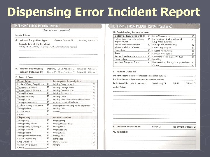 Dispensing Error Incident Report 