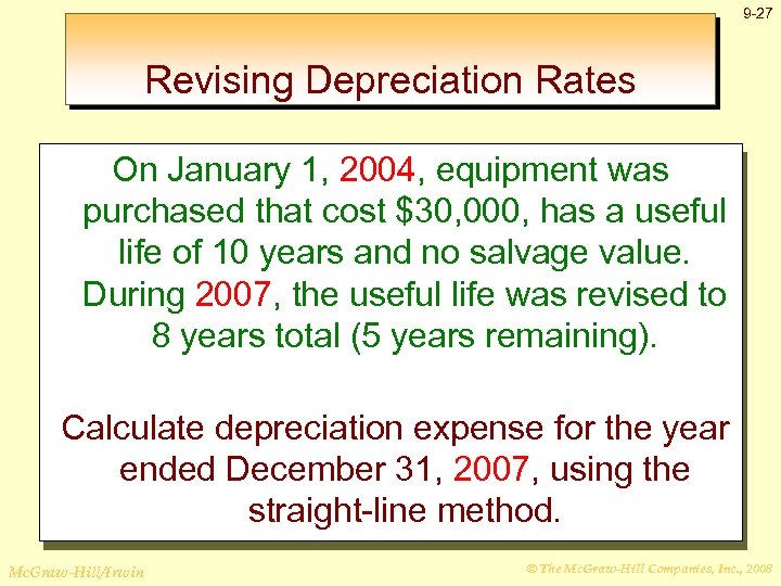 9 -27 Revising Depreciation Rates On January 1, 2004, equipment was purchased that cost