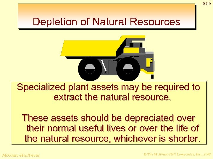 9 -55 Depletion of Natural Resources Specialized plant assets may be required to extract