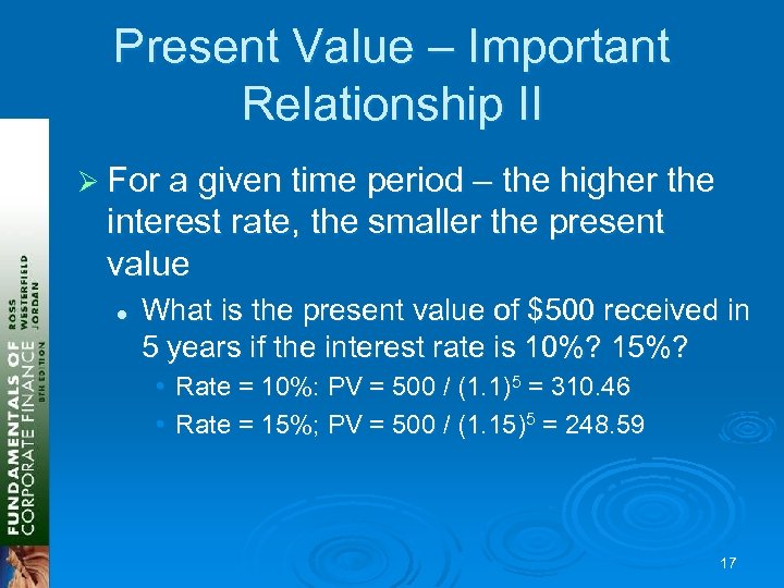 Present Value – Important Relationship II Ø For a given time period – the