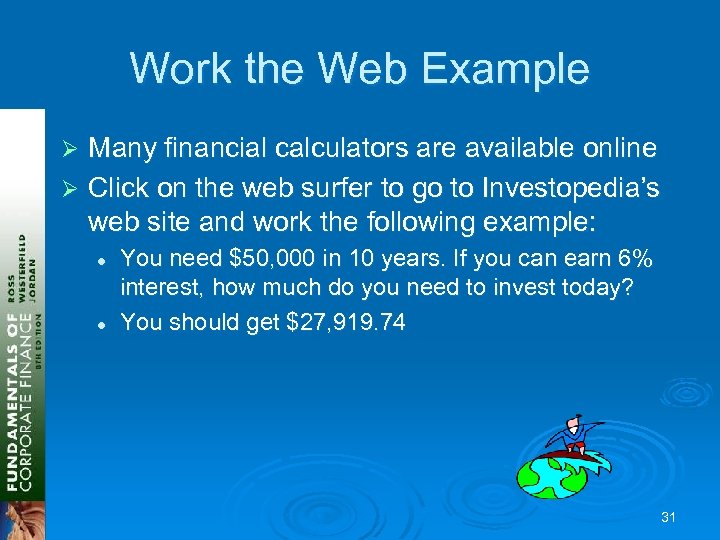 Work the Web Example Many financial calculators are available online Ø Click on the