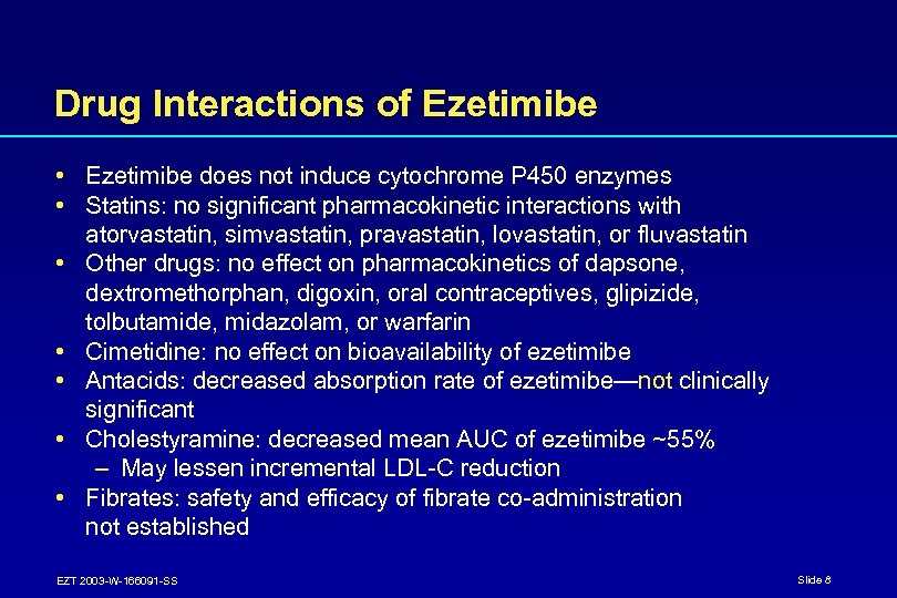 Drug Interactions of Ezetimibe • Ezetimibe does not induce cytochrome P 450 enzymes •