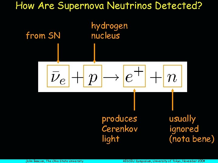 How Are Supernova Neutrinos Detected? from SN hydrogen nucleus produces Cerenkov light John Beacom,