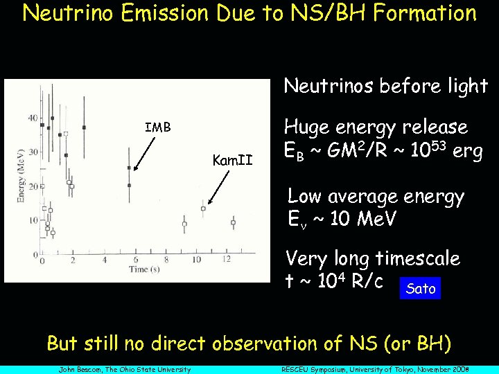 Neutrino Emission Due to NS/BH Formation Neutrinos before light IMB Kam. II Huge energy