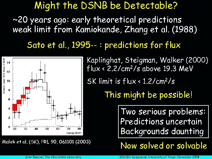 Might the DSNB be Detectable? ~20 years ago: early theoretical predictions weak limit from