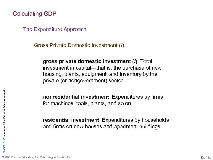 Calculating GDP The Expenditure Approach Gross Private Domestic Investment (I) PART II Concepts and