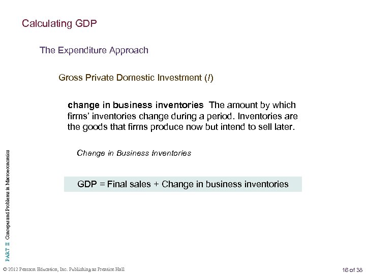 Calculating GDP The Expenditure Approach Gross Private Domestic Investment (I) PART II Concepts and