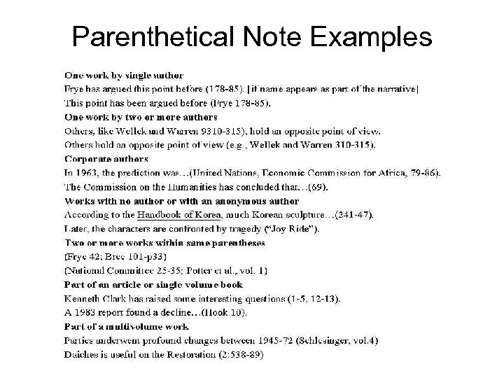 Parenthetical Note Examples 