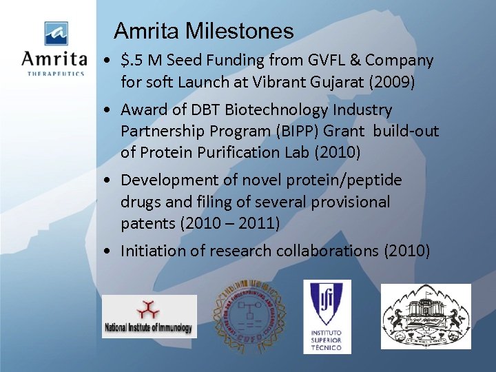 Amrita Milestones • $. 5 M Seed Funding from GVFL & Company for soft