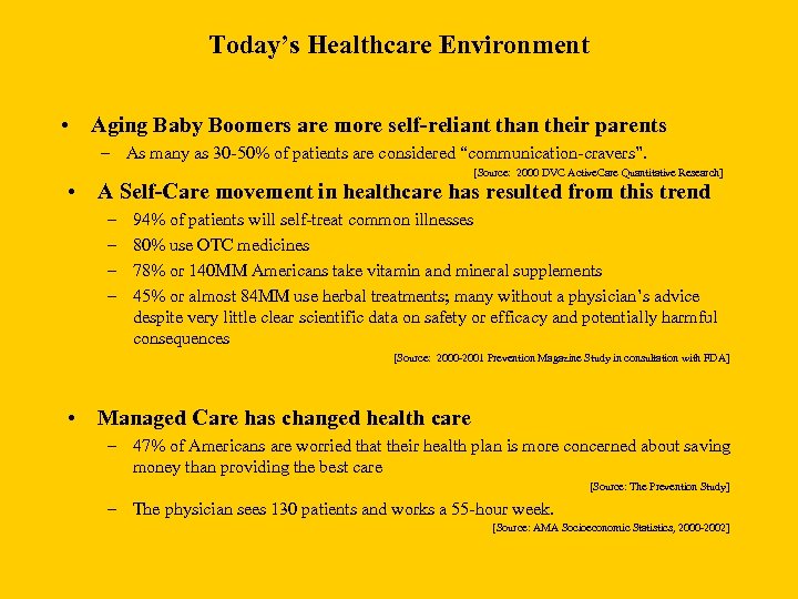 Today’s Healthcare Environment • Aging Baby Boomers are more self-reliant than their parents –