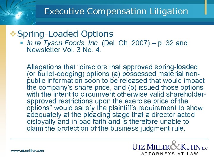 Executive Compensation Litigation v Spring-Loaded Options § In re Tyson Foods, Inc. (Del. Ch.