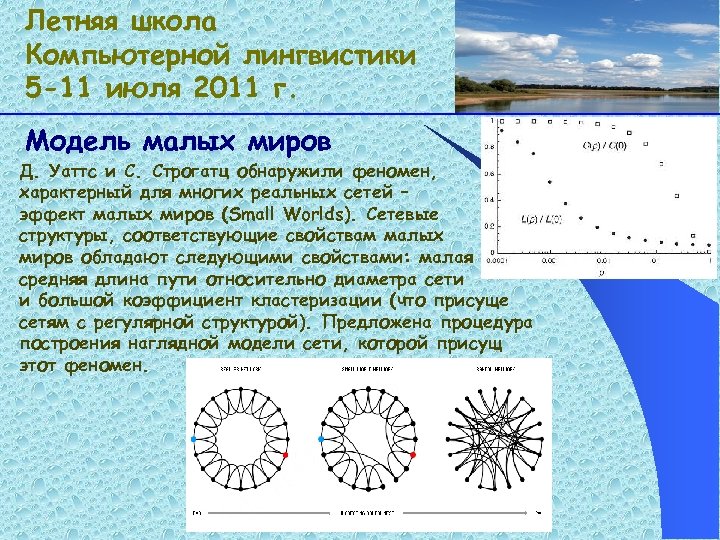 Летняя школа Компьютерной лингвистики 5 -11 июля 2011 г. Модель малых миров Д. Уаттс