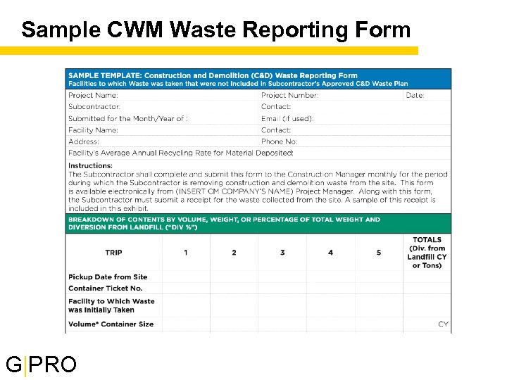 Sample CWM Waste Reporting Form G|PRO 