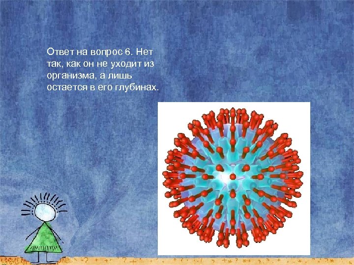 Ответ на вопрос 6. Нет так, как он не уходит из организма, а лишь