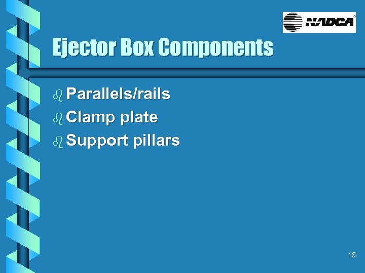 Ejector Box Components b Parallels/rails b Clamp plate b Support pillars 13 