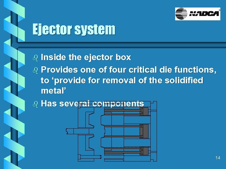 Ejector system b Inside the ejector box b Provides one of four critical die