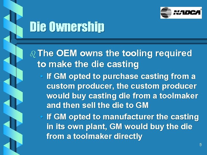 Die Ownership b The OEM owns the tooling required to make the die casting